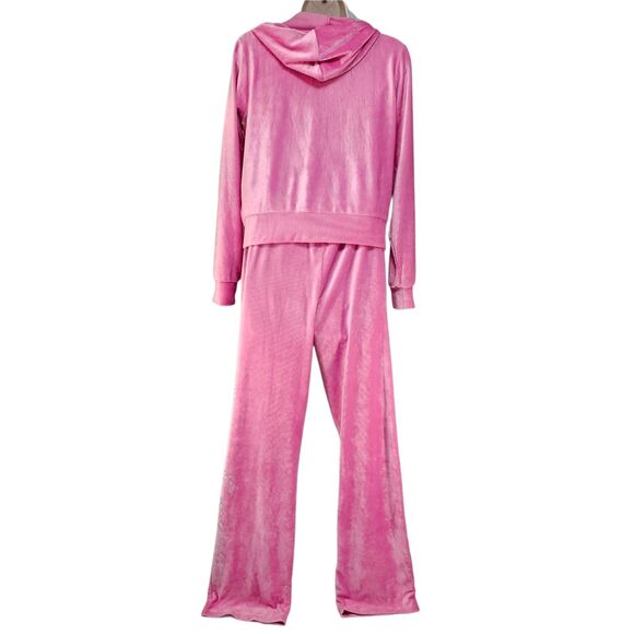 Juicy Couture Pink Studded Ribbed Velour 2pc Lounge Pajama Set Size Small - Picture 2 of 8